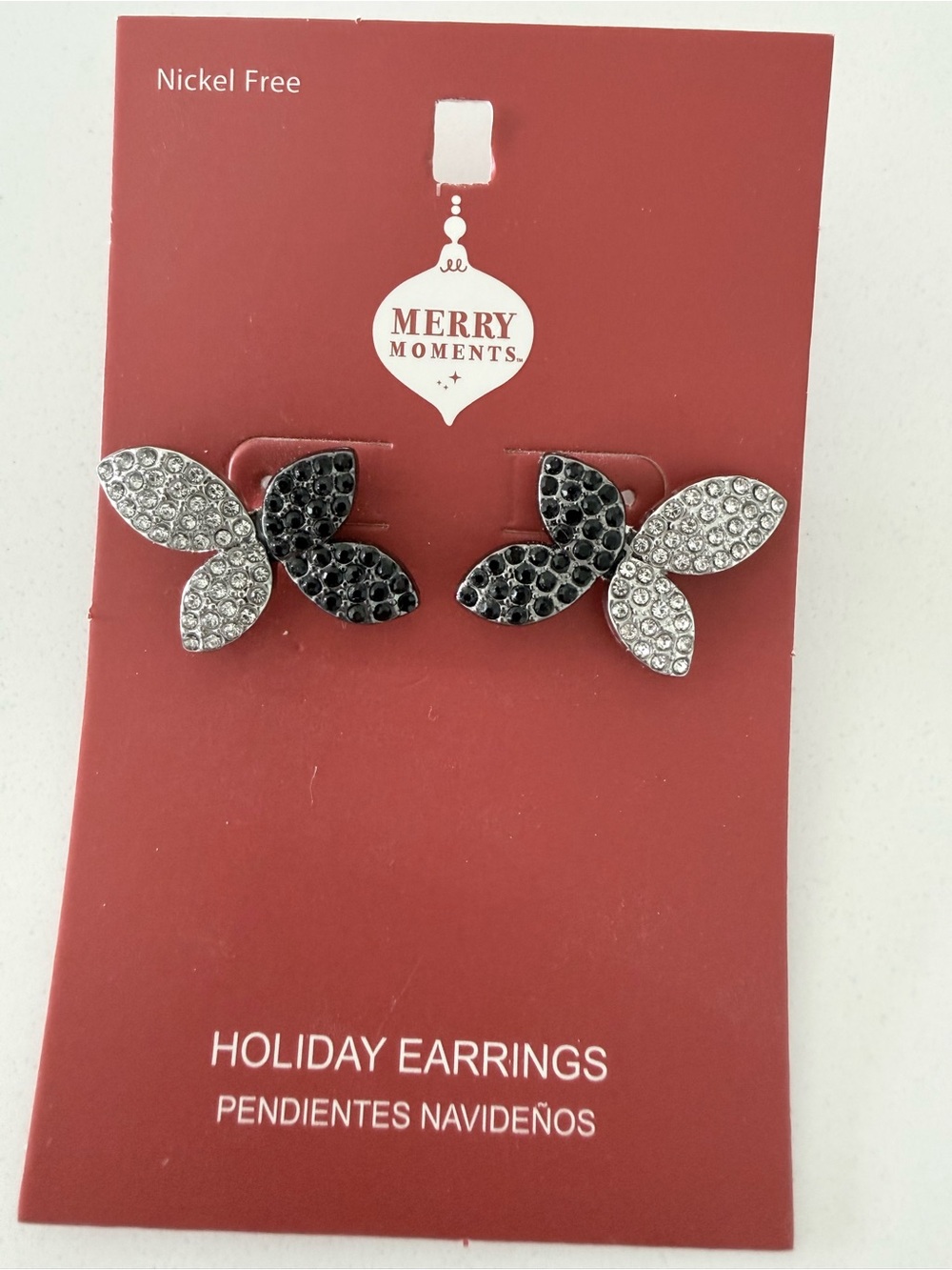 Merry Moments Black & Silver Crystal Holiday Stud Earrings